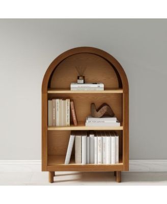 Arched Top 3-Tier Open Bookshelf Glaze Finish Storage Cabinet for Living Room Entryway Bedroom