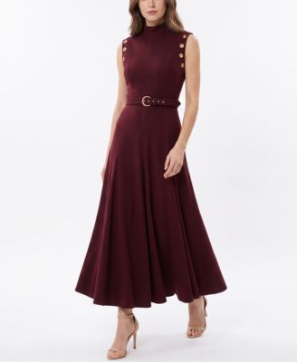 Women's Belted Mock-Neck Grommet Dress
