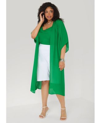 Plus Size Open Front Crepe Kimono
