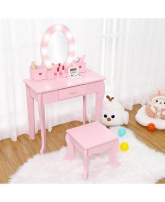 Toddler Lighted Vanity and Stool Set, Perfect Gift Girls Makeup Pretend Play Table