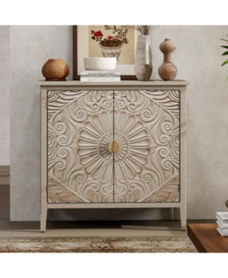 American Style 2-Door Wooden Storage Cabinet Relief Pattern Cabinet with Adjustable Layer Anti-Dumping Design