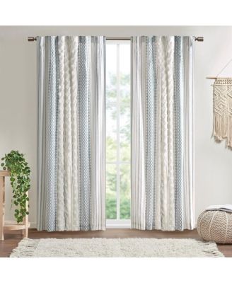 Cotton Printed Curtain Panel with Chenille Stripe and Lining