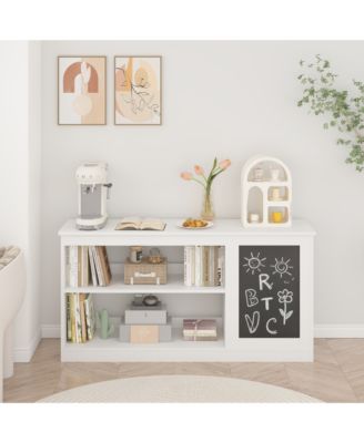 3-in-1 Kids Bookshelf and Toy Storage Cabinet with Chalkboard