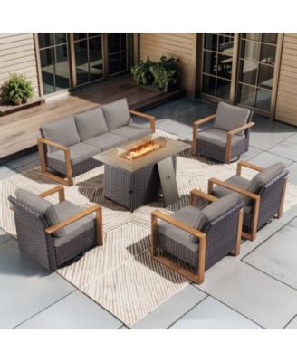 6 Piece Patio Furniture Set with 41" Fire Pit Table Wicker Patio Sectional Sofa Set Outdoor Seating Furniture with Thickened Cushion