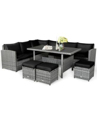 7 Pieces Patio Rattan Dining Furniture Sectional Sofa Set with Wicker Ottoman