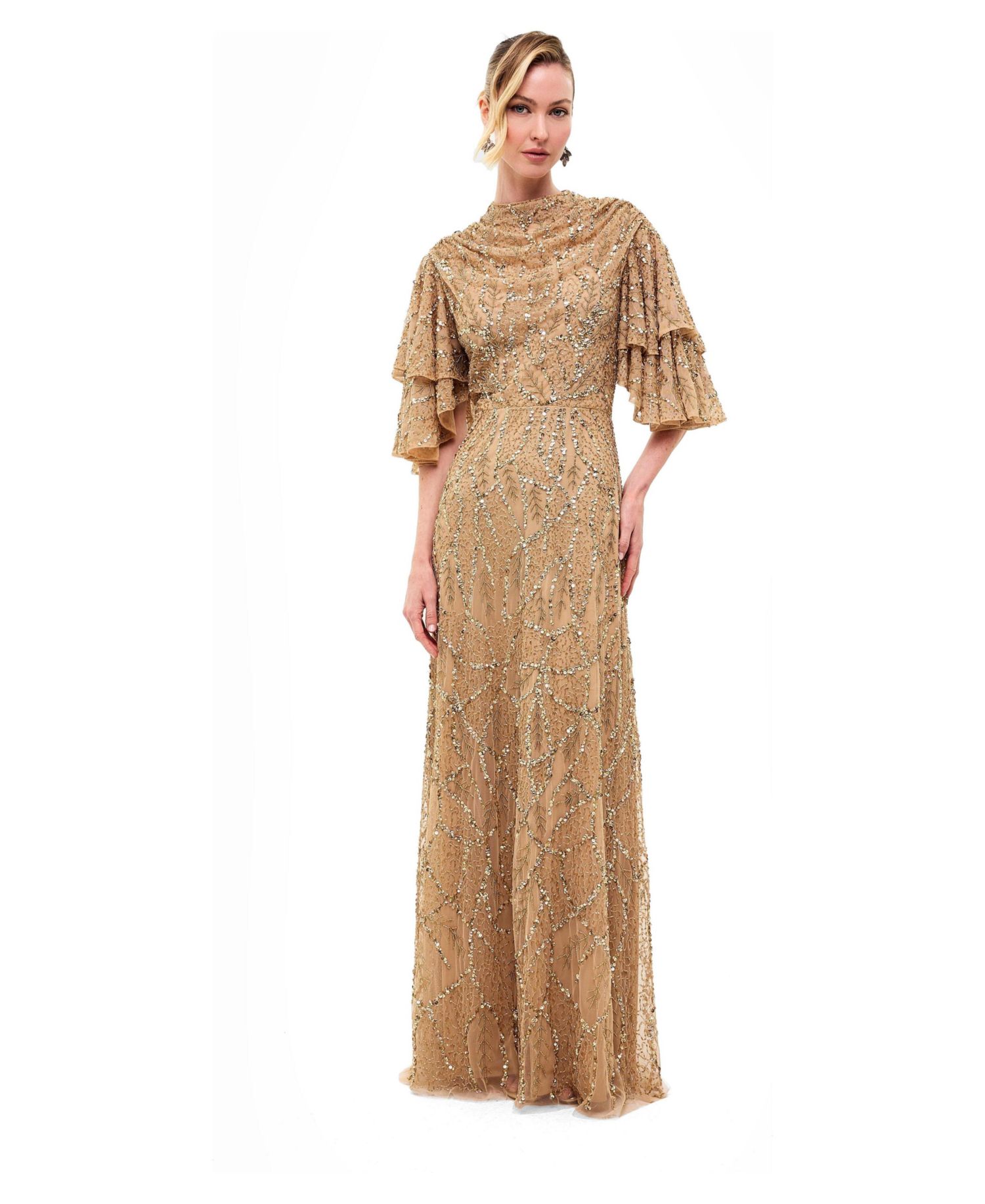 Women's Embellished Sequins Double Sleeves Dress
