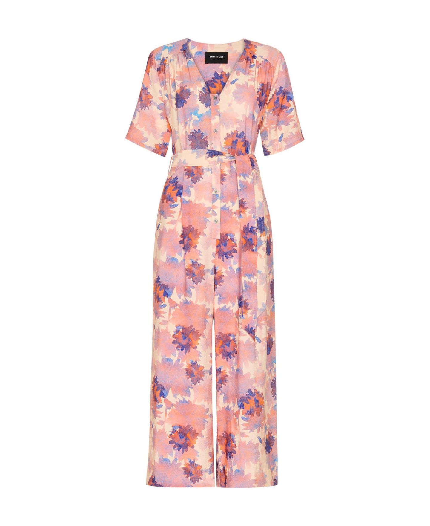 Женский комбинезон Whistles Floral Button Front Cropped Jumpsuit, цвет: Розовый / Разноцветный — фото 2