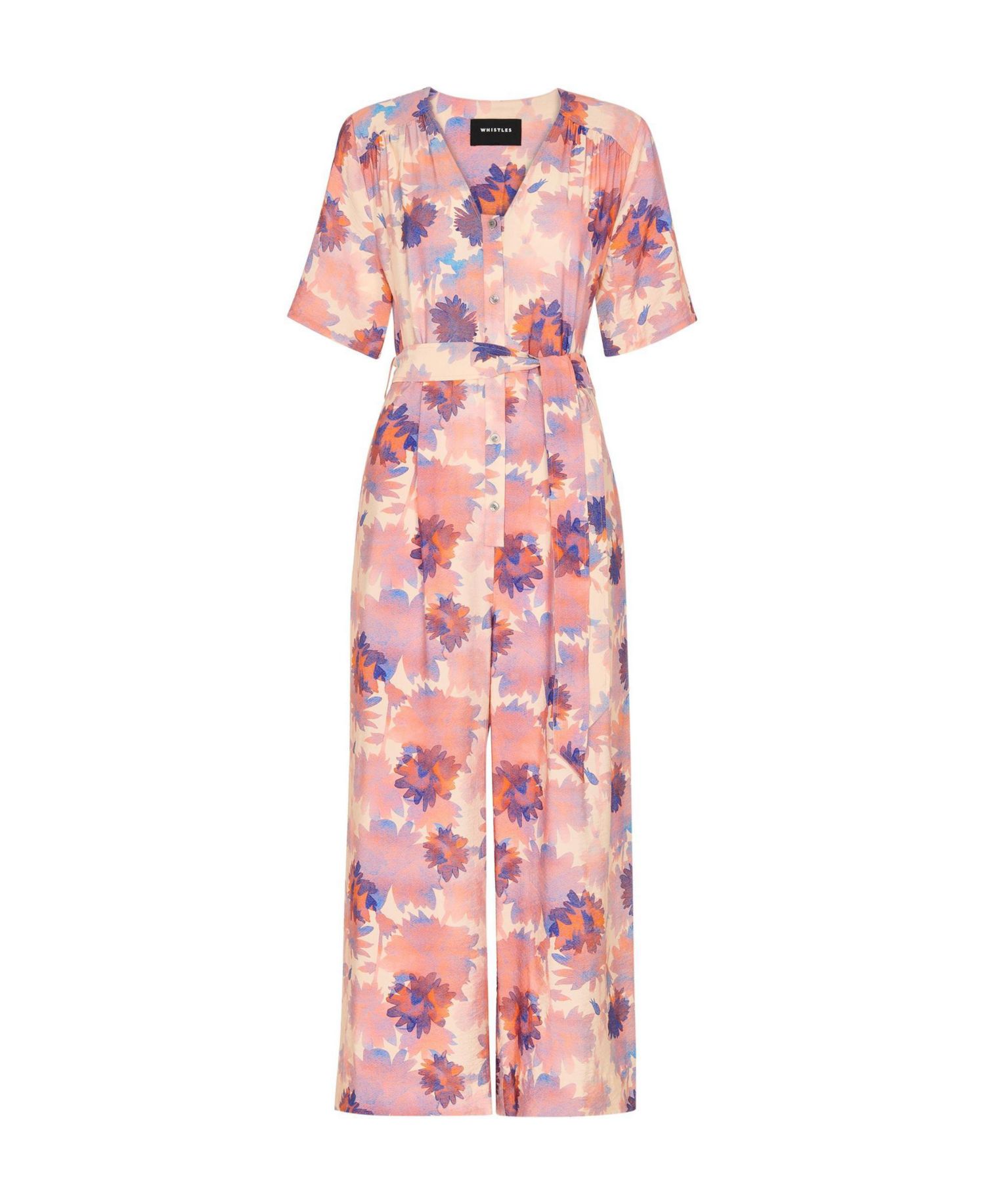Women's Floral Button Front Cropped Jumpsuit