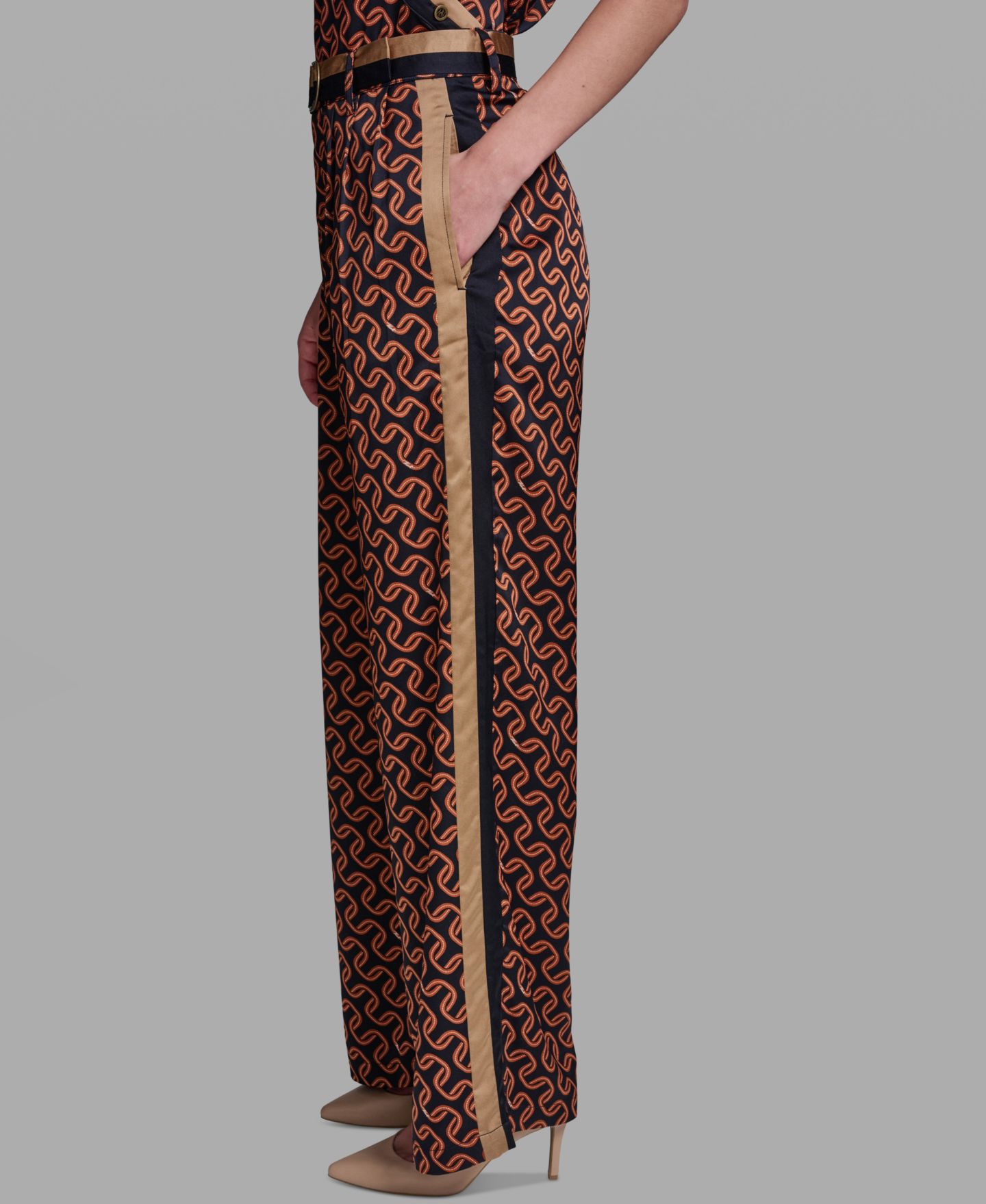 Женские брюки KARL LAGERFELD PARIS Polka-Dot Satin Straight-Leg, цвет: Тёмно-синий / Сиена — фото 3