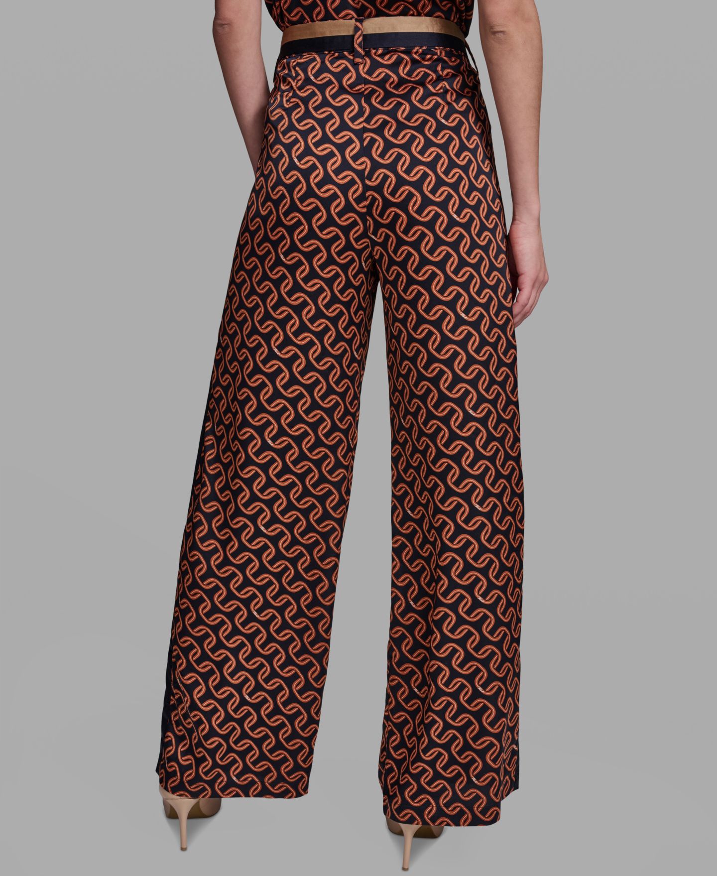Женские брюки KARL LAGERFELD PARIS Polka-Dot Satin Straight-Leg, цвет: Тёмно-синий / Сиена — фото 4