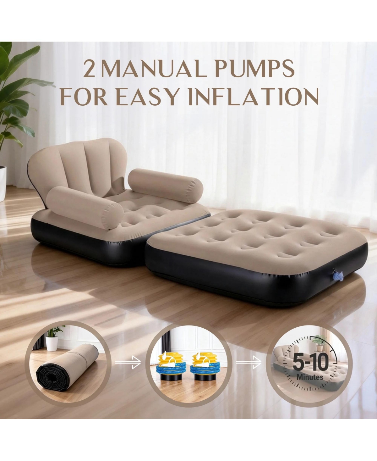Gouun Convertible Inflatable Sofa Bed Flocked Pvc Pull Out Couch