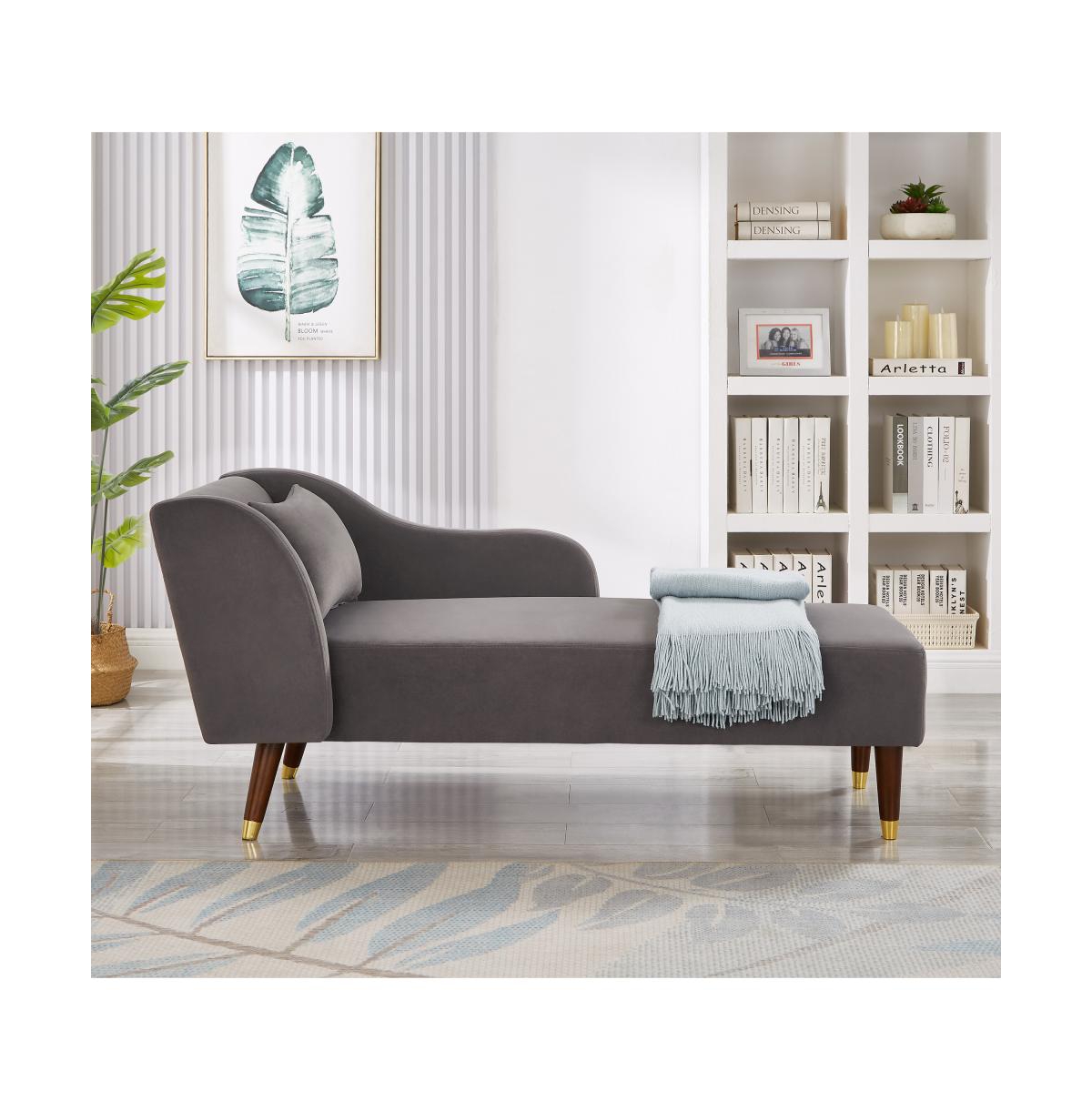 Rainsken Chaise Lounge Chair, Velvet Upholstery with Pillow Modern Indoor Chair