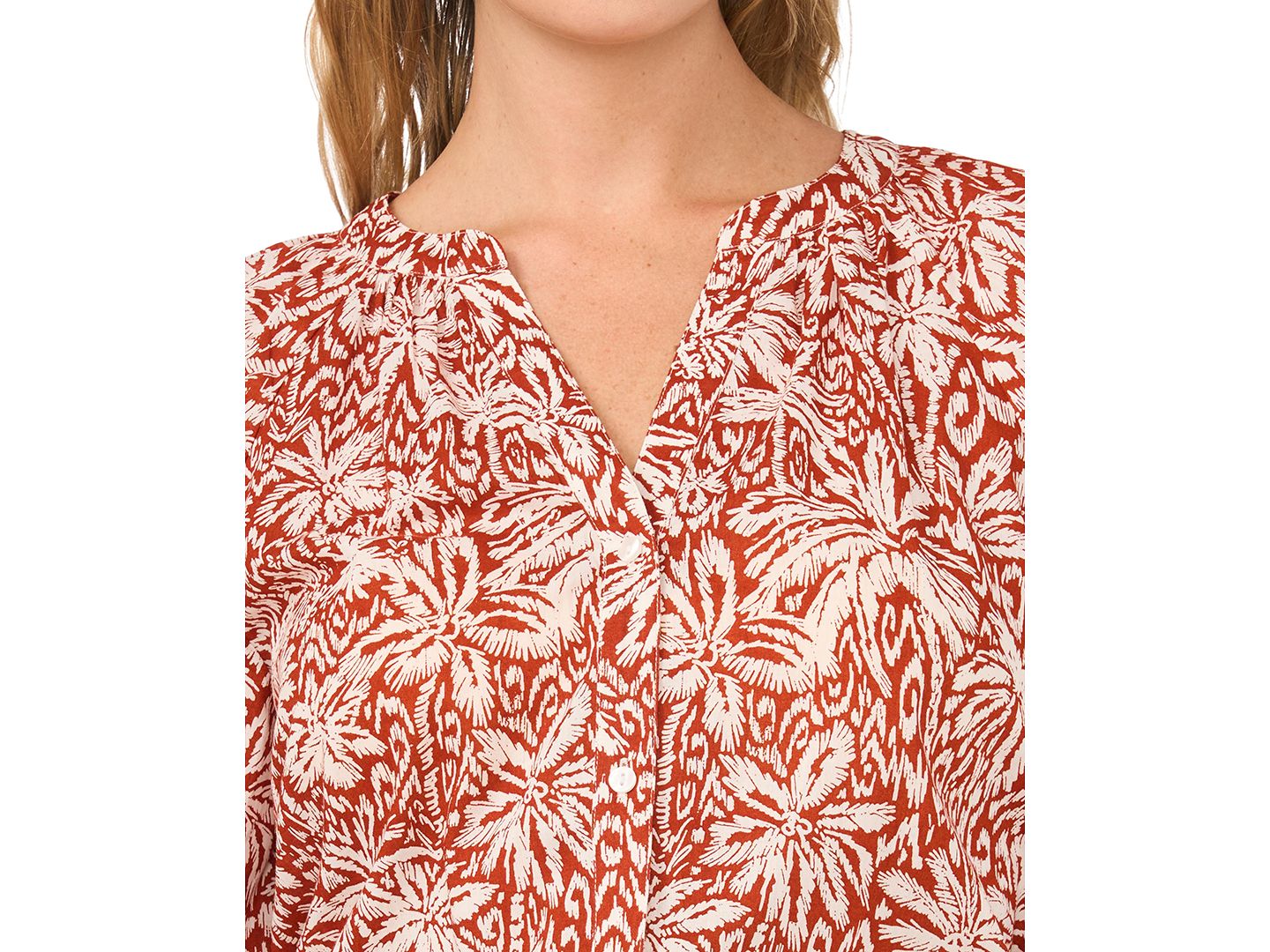 Женская блузка Vince Camuto Cotton Printed Raglan-Sleeve Peasant Blouse, цвет: Ржавый — фото 3