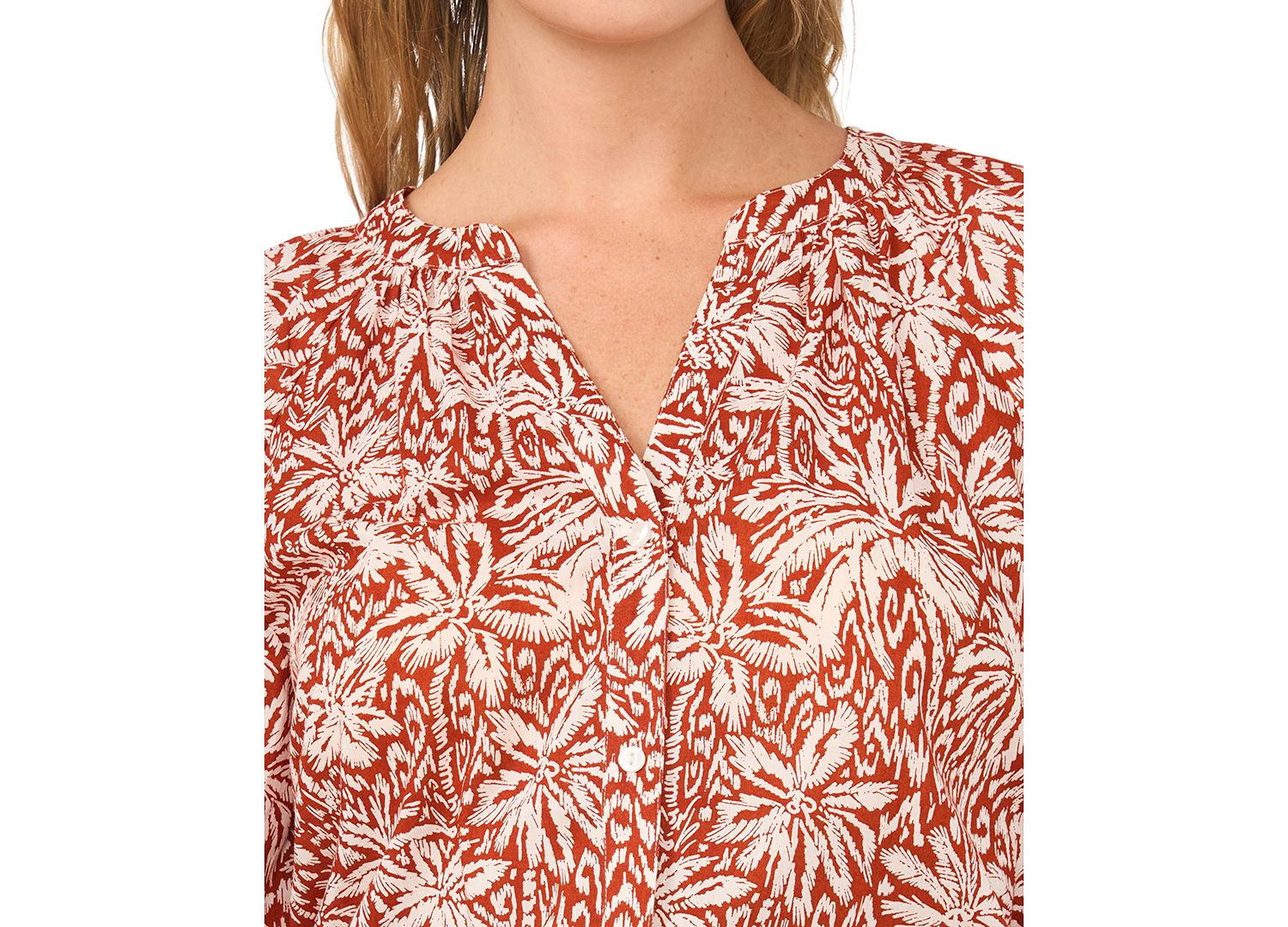 Women's Cotton Printed Raglan-Sleeve Peasant Blouse