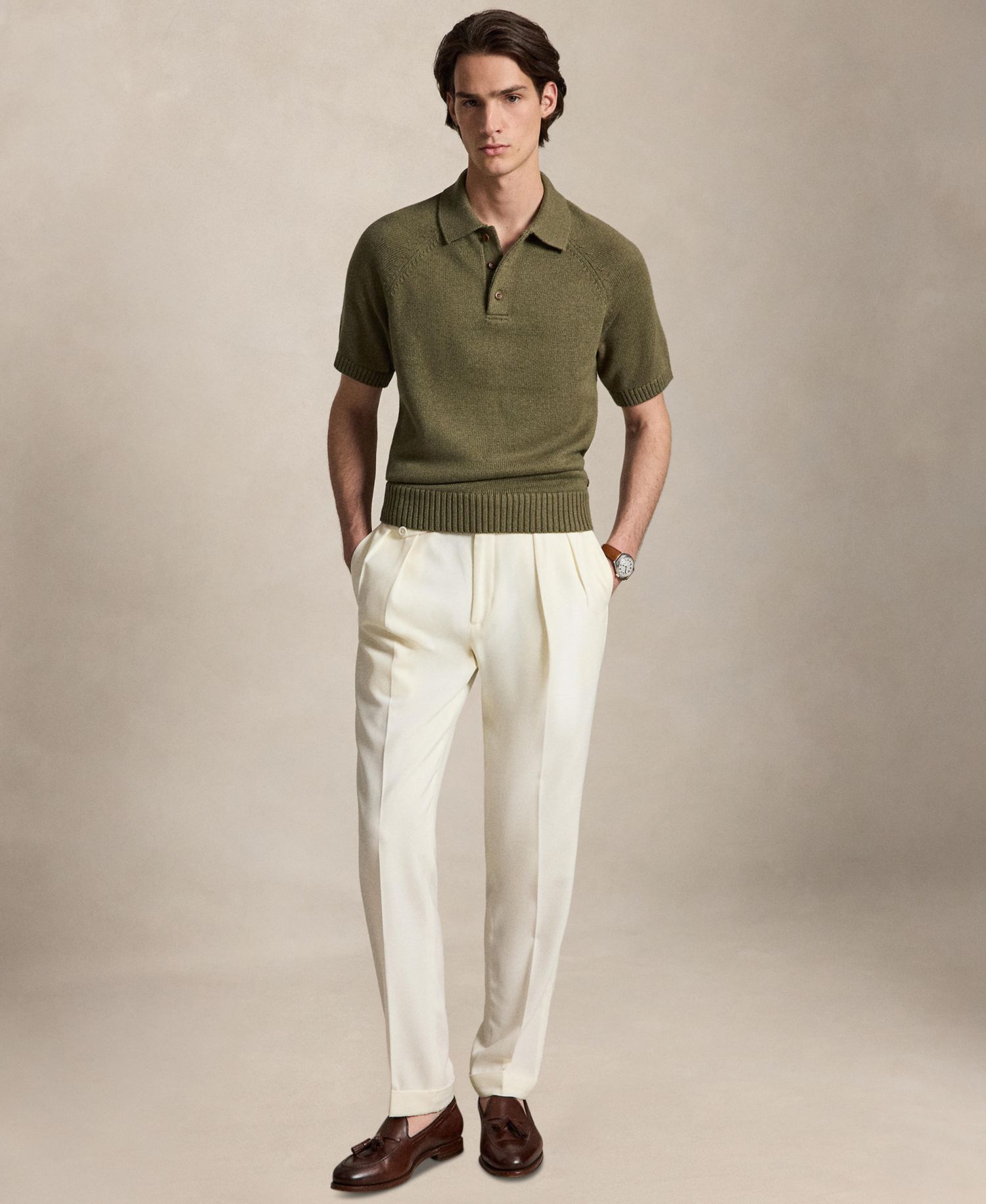 Men's Thick-Gauge Cotton Polo Sweater