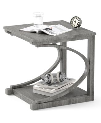 24'' Side End Table With Storage Shelf and Rubber Wood Frame for Small Space
