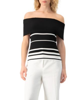 Women's Bardot Stripe Off-Shoulder Short-Sleeve Knit Top