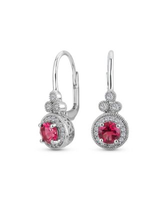 Art Deco Style Halo Circle Circlet Solitaire Synthetic Stone Drop Earrings .925 Sterling Silver