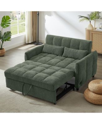 52.8" Loveseat Sofa Pull-out Sofa Bed Tufted Sleeper Sofa with an Adjustable Backrest, Three USB Ports and Two Lumbar Pillows for Living Room
