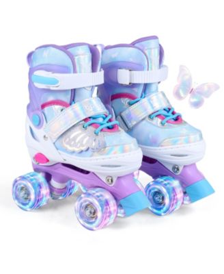 Kids Roller Skates 4 Sizes Adjustable Quad Skates with Light-up Wheels