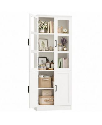 80'' Tall Kitchen Pantry Cabinet, Display Bookcase with Glass Doors