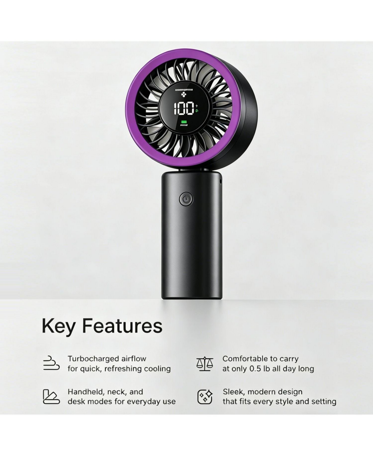 Cowin Handheld Portable Fan F30 4000mAh Rechargeable Battery Led Digital Display 100 Speed Wind Foldable Electric Personal Mini Travel