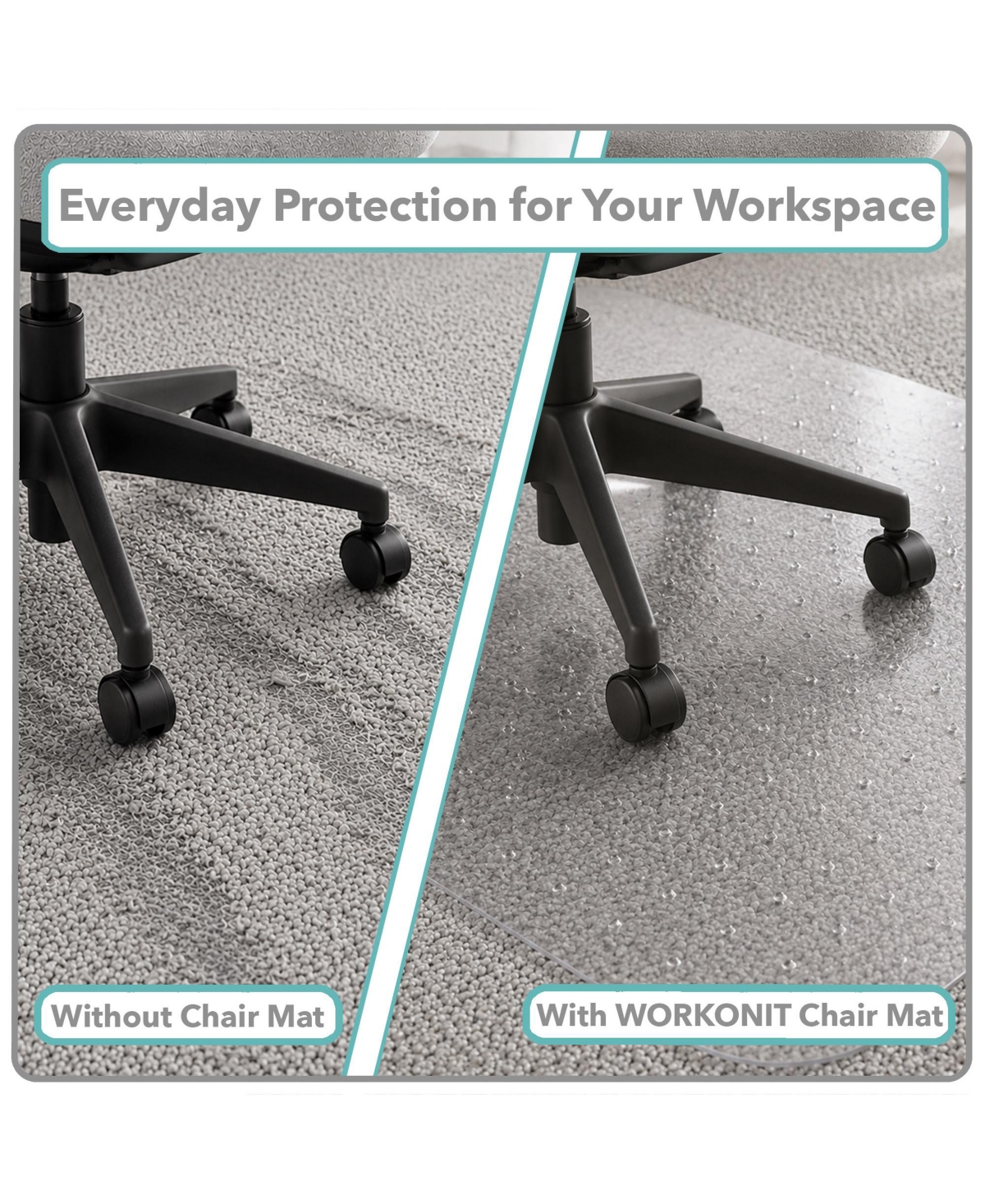 Workonit 30" x 48" Office Chair Mat for Low Pile Carpet (2 Pack), Clear Heavy Duty Non-Slip Thick Desk Chair Floor Protector for Home and Office