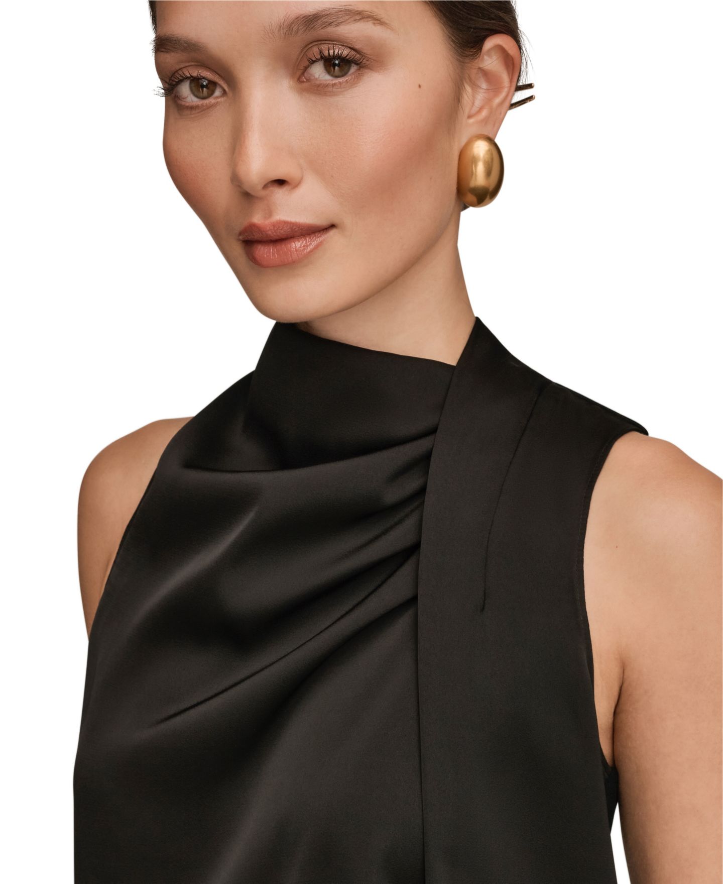 Женская блузка Donna Karan New York Sleeveless Twist-Front Drape Blouse, цвет: Чёрный — фото 4