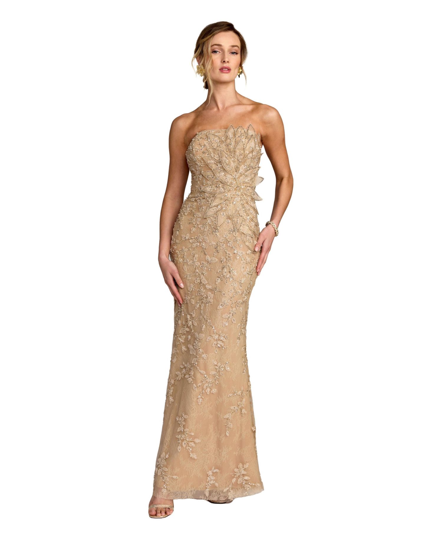 Petite Beaded Mermaid Gown with 3D Flowers