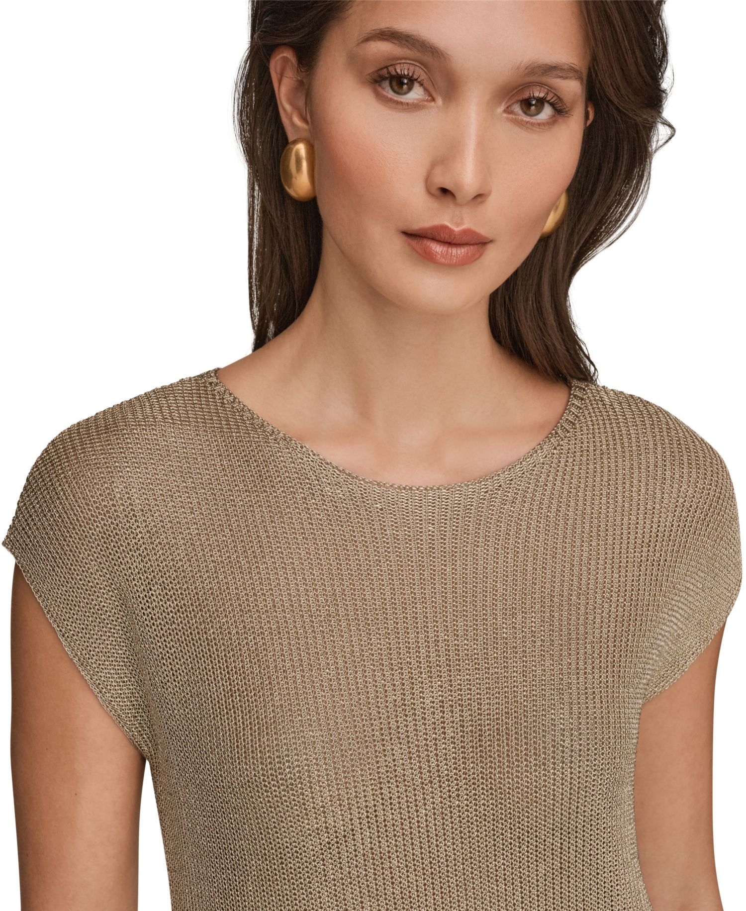 Women's Sleeveless Metallic Crew Neck Sweater