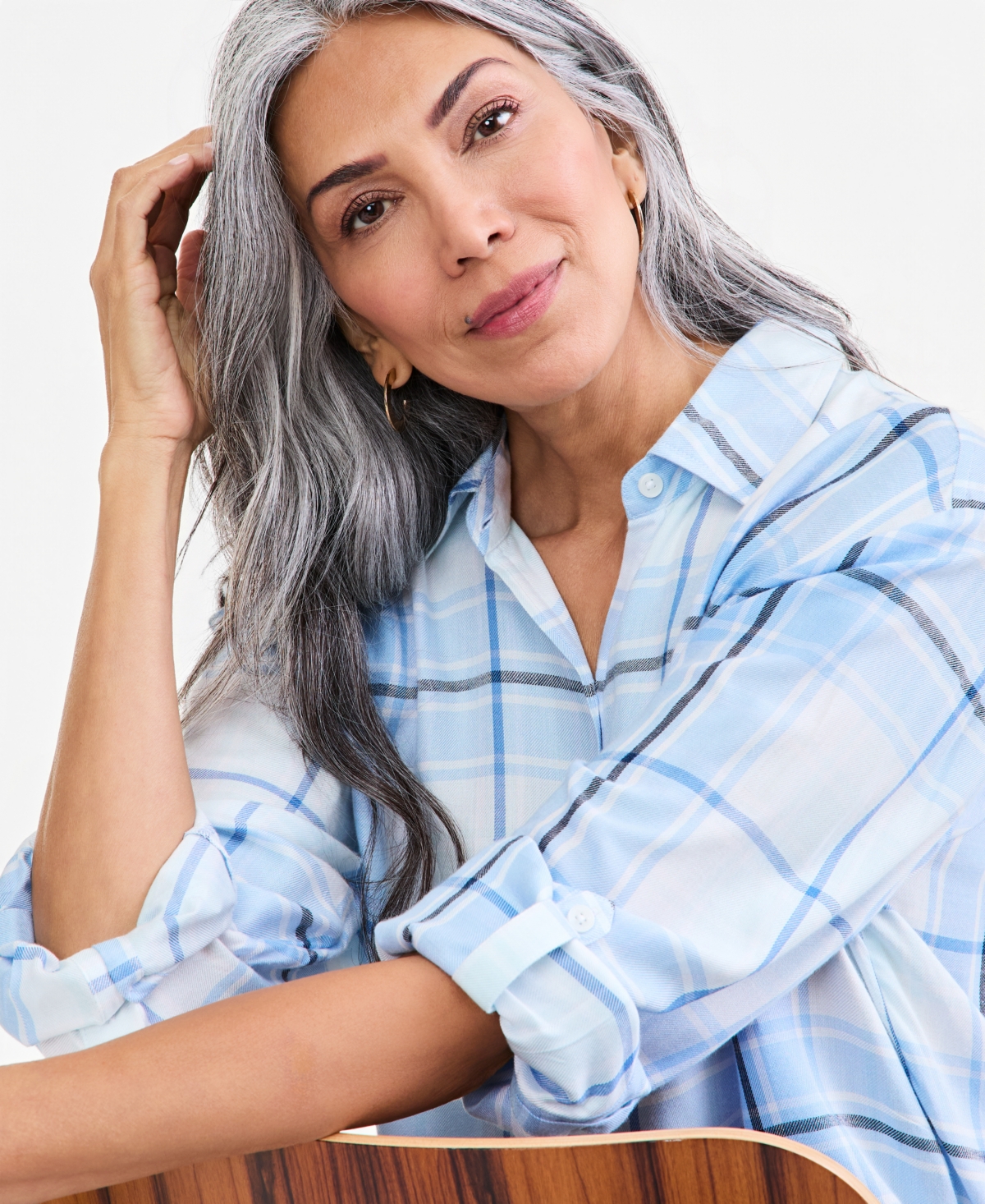 Style & Co Women's Plaid Long Roll-Tab Sleeves Rayon Blouse, Macy's Exclusive