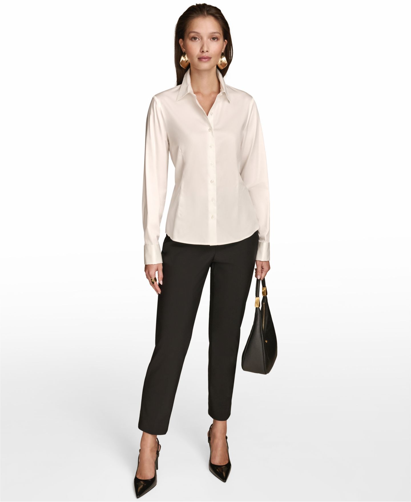 Женская рубашка Donna Karan New York Wrist-Hardware Button-Down, цвет: Кремовый — фото 1