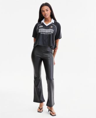 Women's High-Rise Faux Leather Flare-Leg Ankle Pants