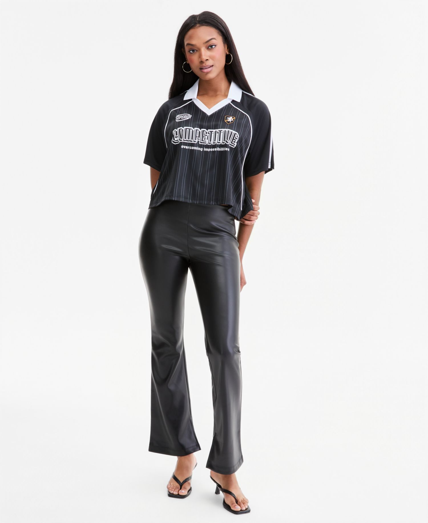 Women's High-Rise Faux Leather Flare-Leg Ankle Pants
