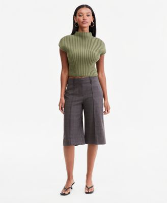 Women's Plaid High-Rise Knee-Length Shorts