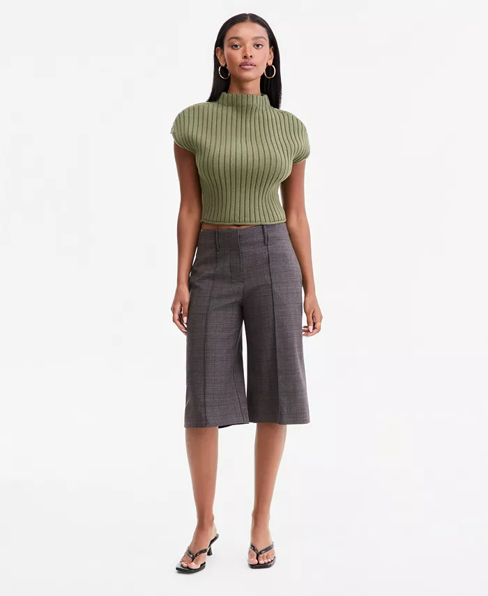 Women's Plaid High-Rise Knee-Length Shorts