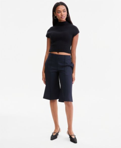 Женские шорты Bar III Pinstripe High-Rise Knee-Length, цвет: Тёмно-синий