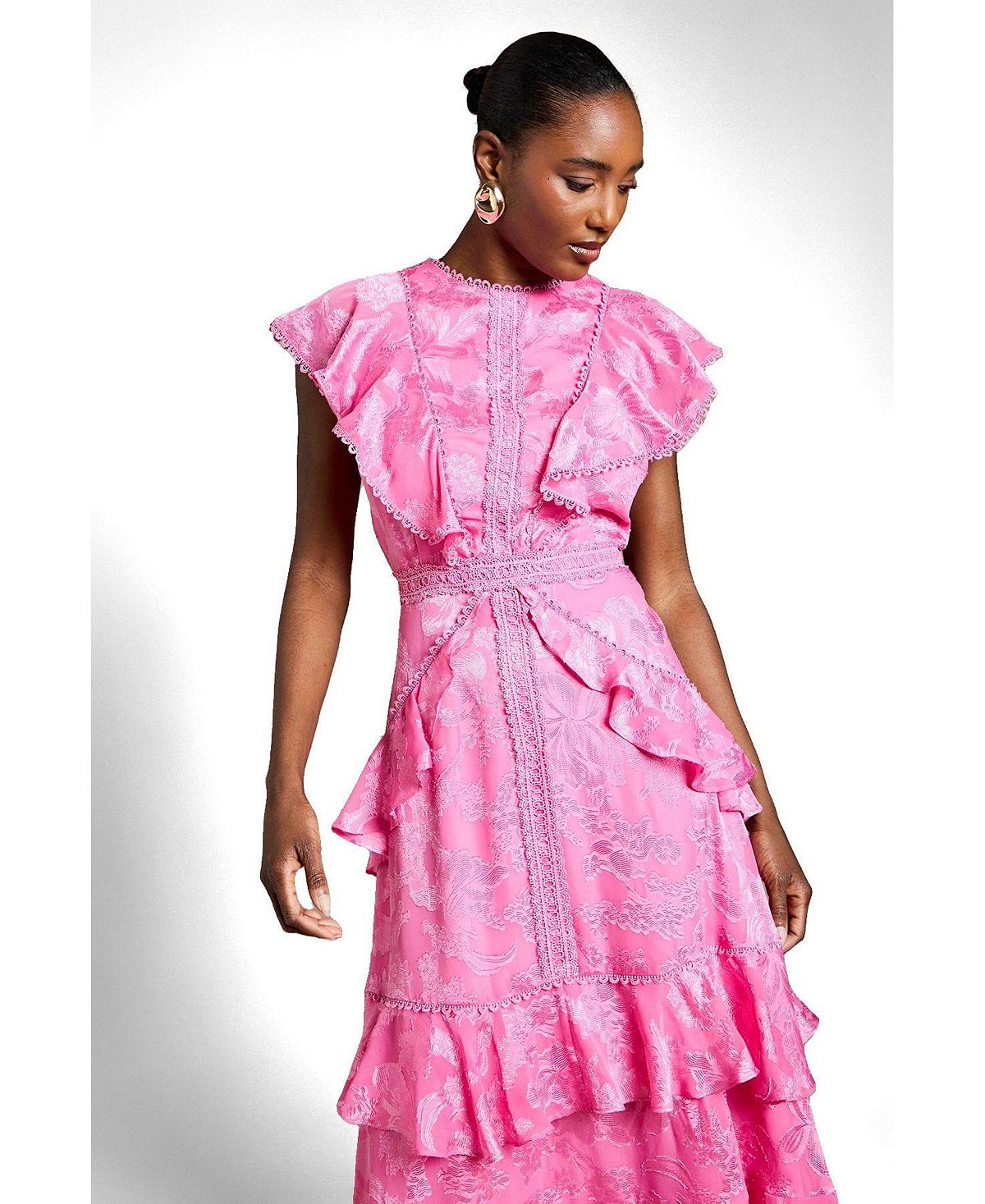 Coast Women's Satin Ruffle Jacquard Midi Dress view 2 — MAYCSS fashion products
