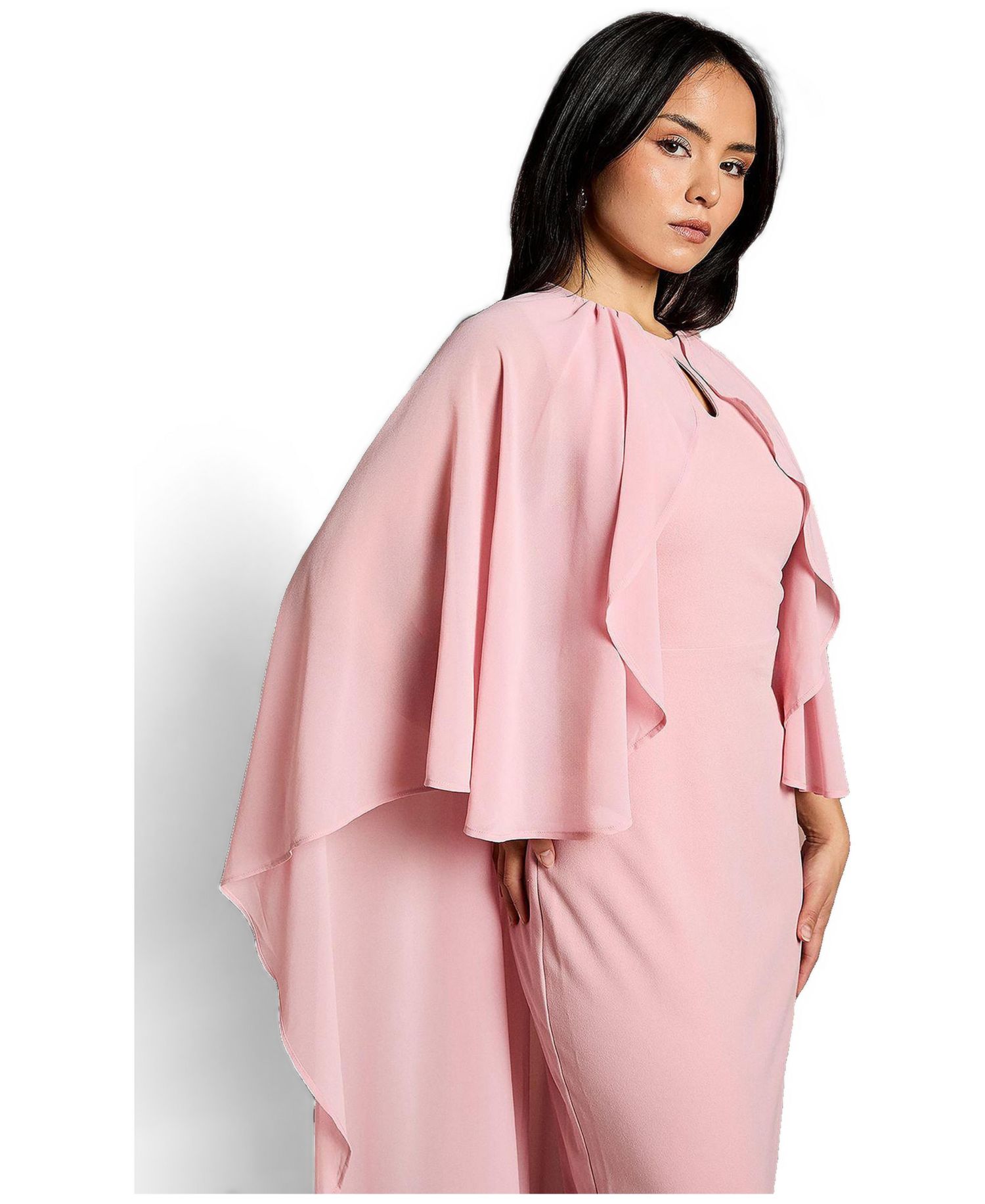 Petite Round Neck Cape Maxi Dress