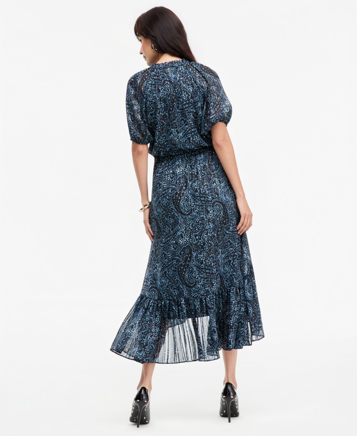 Women's Short-Sleeve Printed Midi Dress