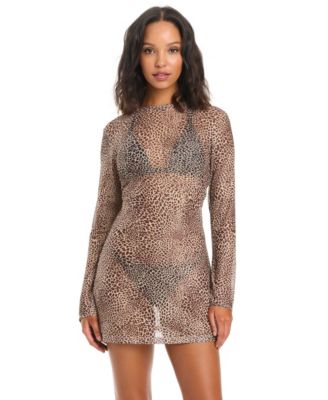 Women's Can't Be Tamed Printed Mesh Swim Cover-Up Dress