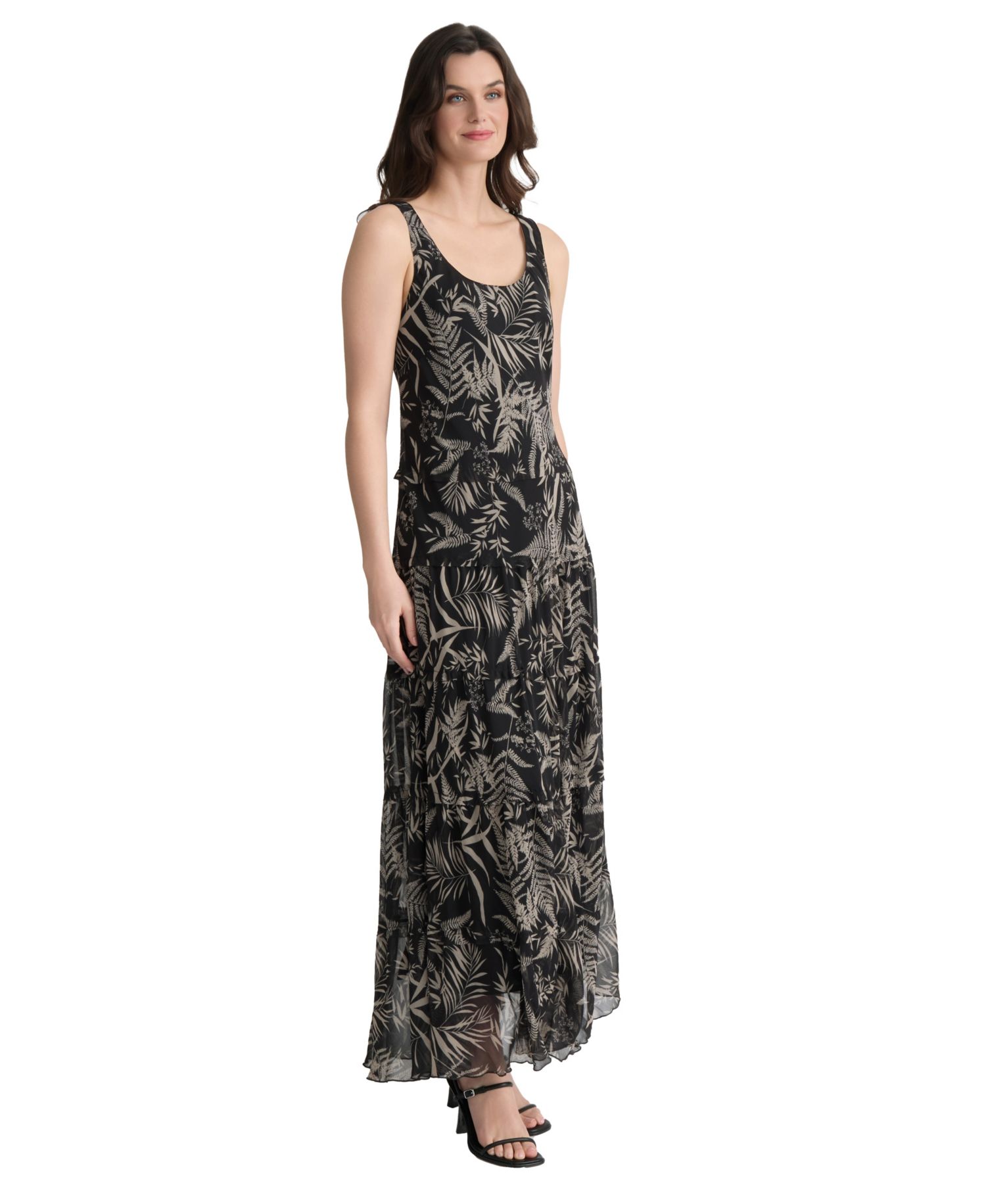 Petite Tiered Tropical-Print Maxi Dress