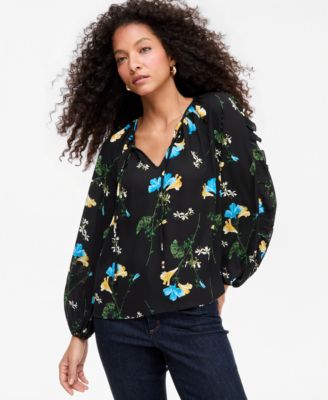 Women's Long-Sleeve V-Neck Ruffle Blouse