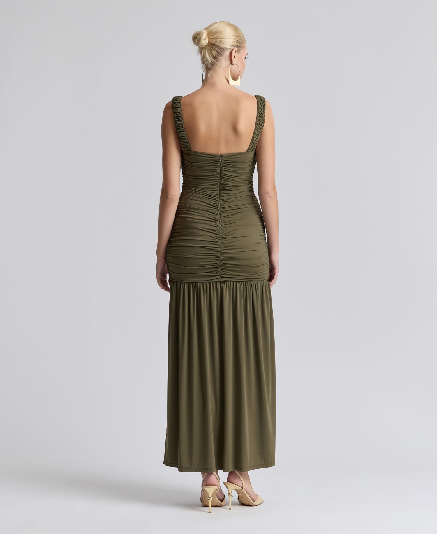 Women's Shirred Mesh Drop Waist Maxi Dress