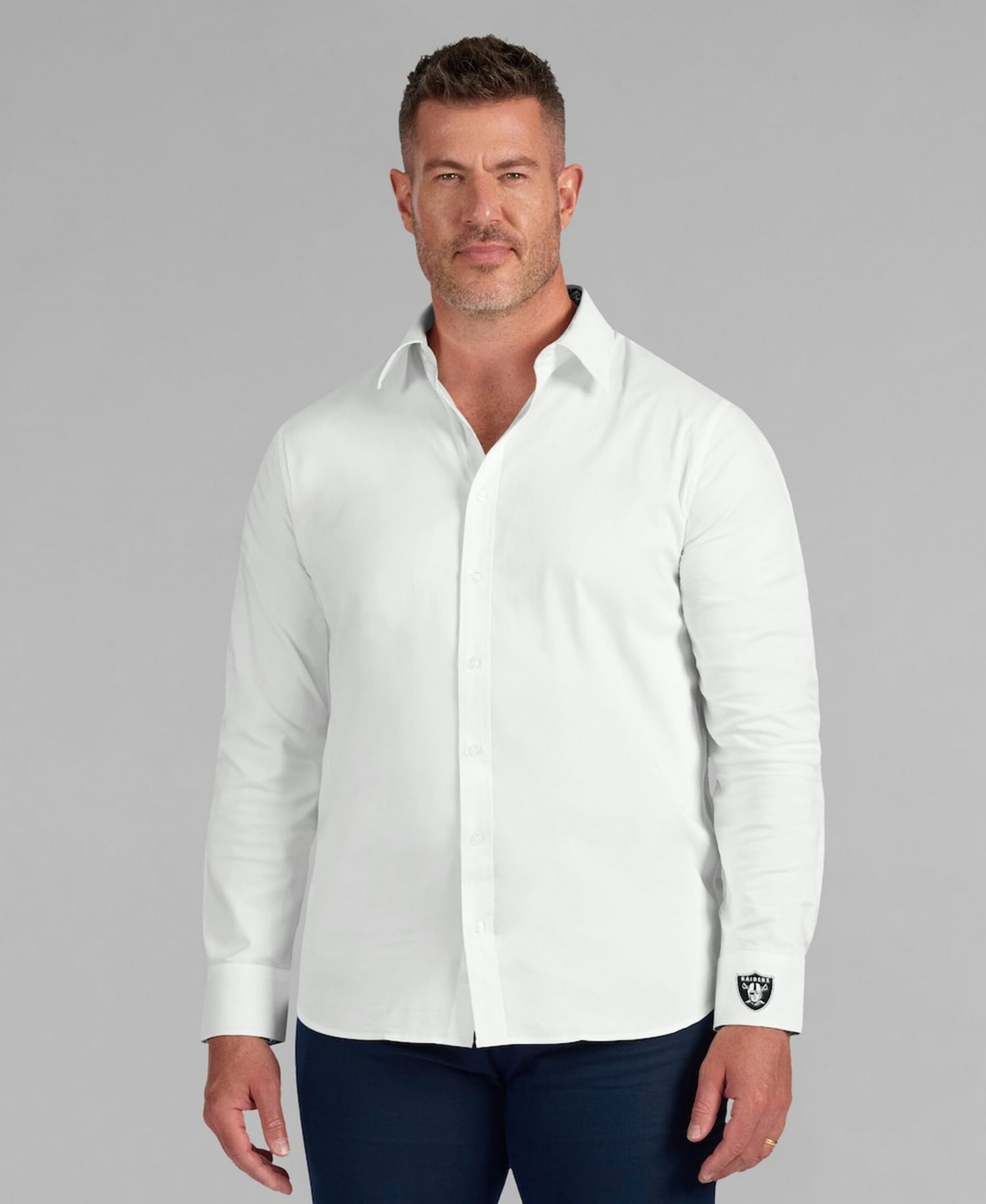 Men's White Las Vegas Raiders Man-In-Motion Long Sleeve Button-Up Dress Shirt