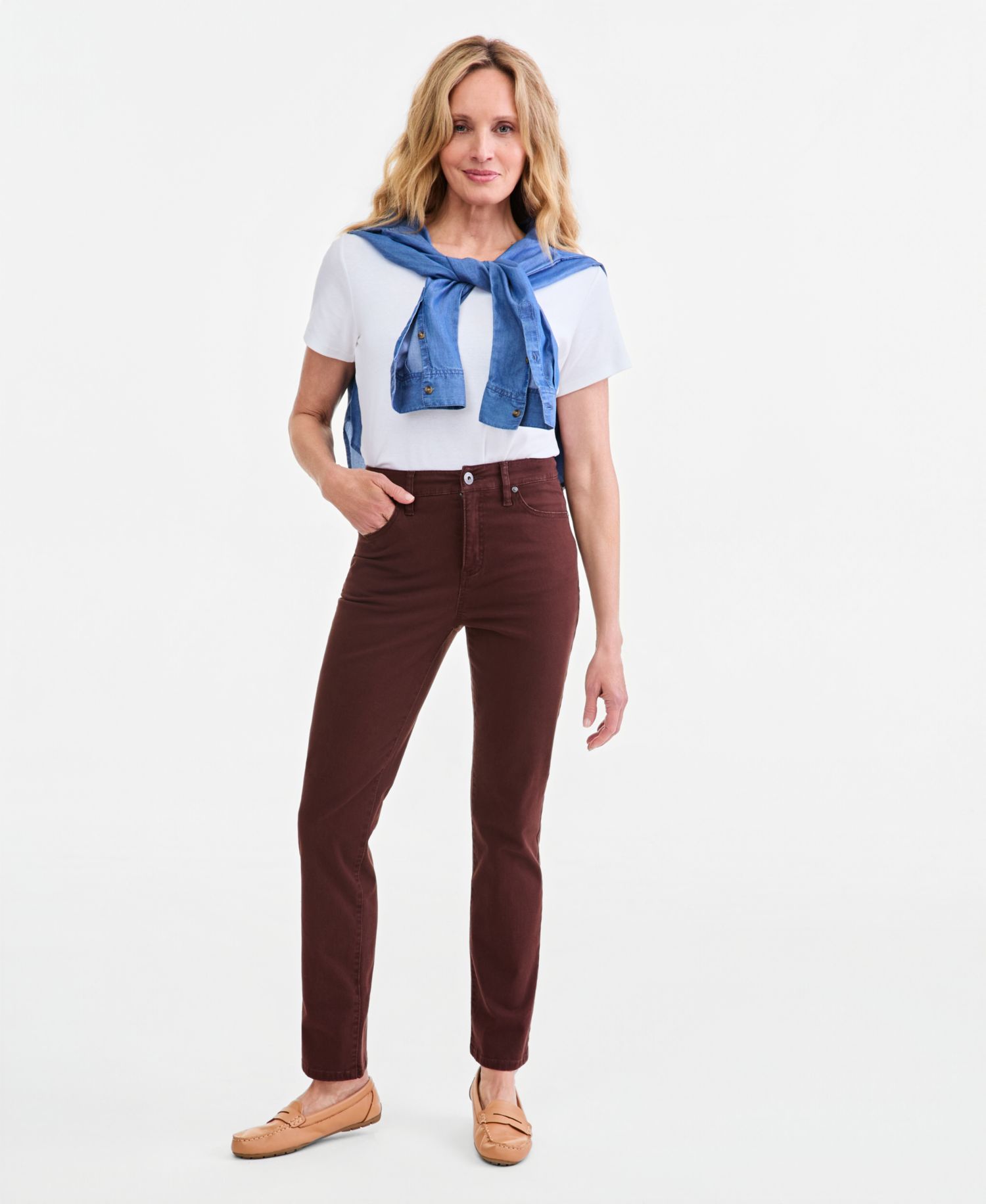 Women's Straight-Leg High Rise Twill Pants