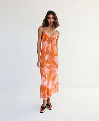 orange going out dress Neeno Women's Dresses Halter Off Shoulder Ruffle Trim Shirred Bodycon Dress for Women (Color : Burnt Orange, Size : Large) : Clothing, Shoes & Jewelry lace overlay bodice Cavosen Beach Dress Women Orange