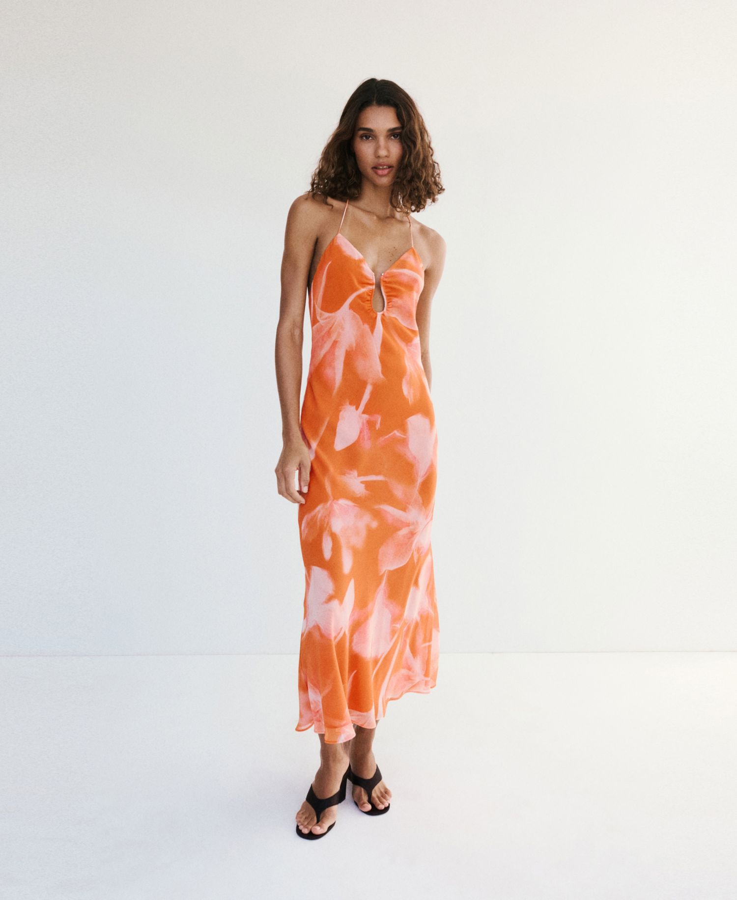 Women's Metallic Cutout Floral Dress