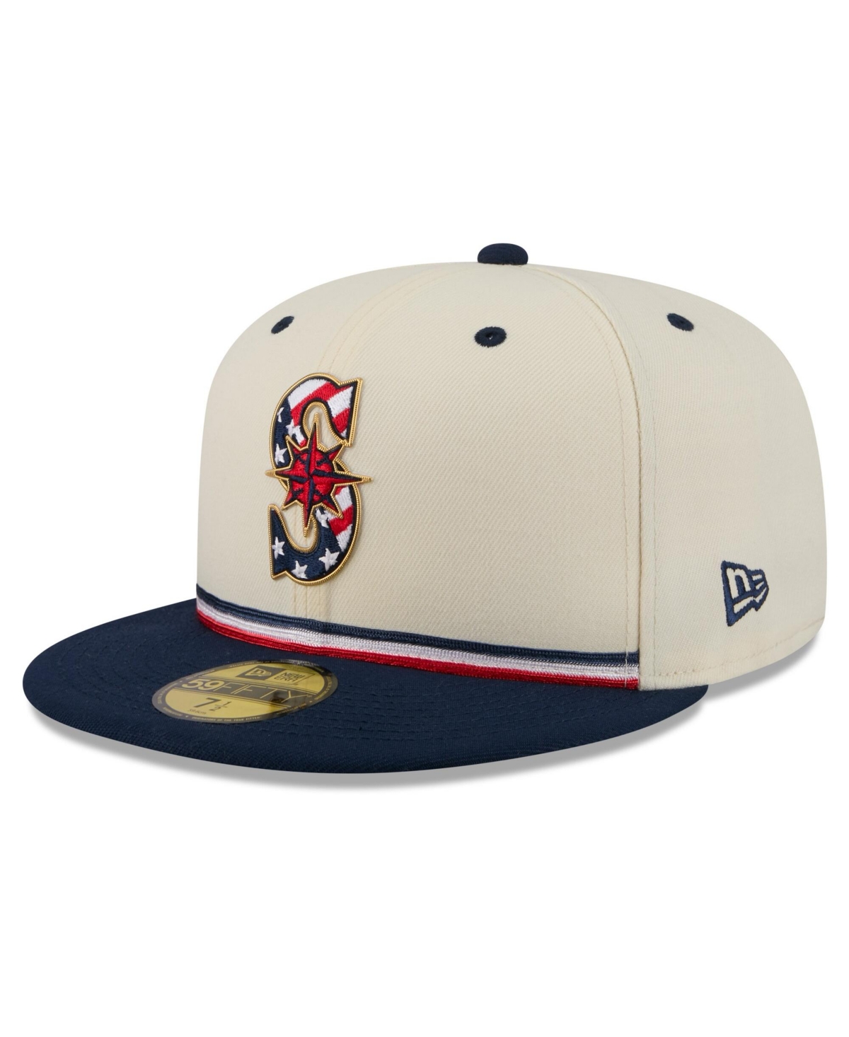 New Era Men's Cream/Blue Seattle Mariners Usa 250 Fourth of July 59FIFTY Fitted Hat