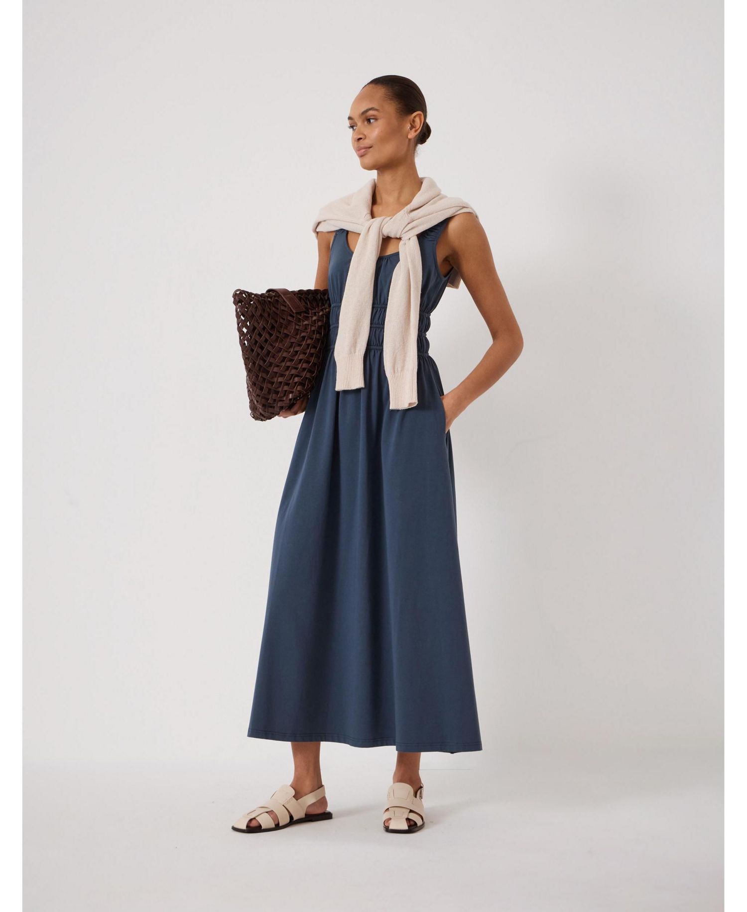 Women's Scoop Neck Gathered Strap Maxi Dress